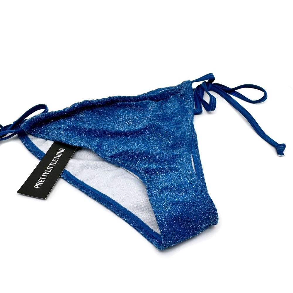 PrettyLittleThing Cobalt Blue Glitter Side Tie Bikini Bottom Size 10 US